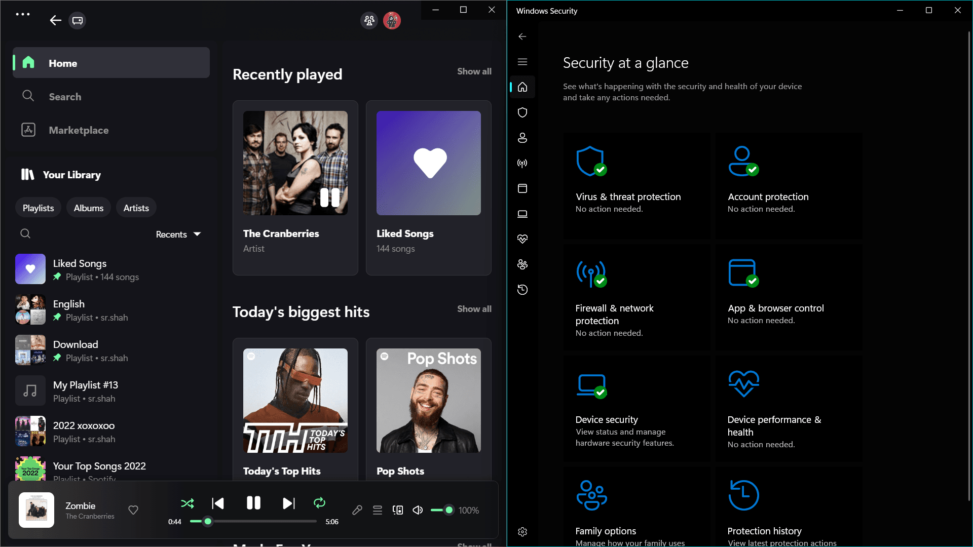 Logged in to Spotify with Spicetify and Windows shows no problems